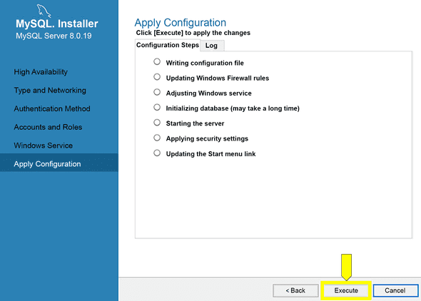 Under Apply Configuration, no options are selected, and Execute is highlighted at bottom of page.